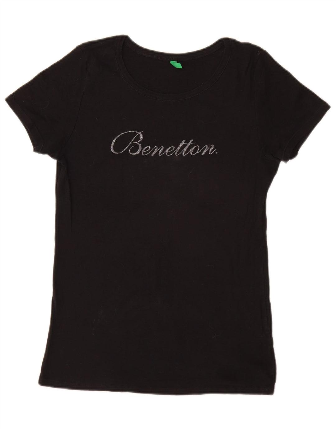 BENETTON Damen Grafik-T-Shirt-Oberteil UK 16 Small Schwarz