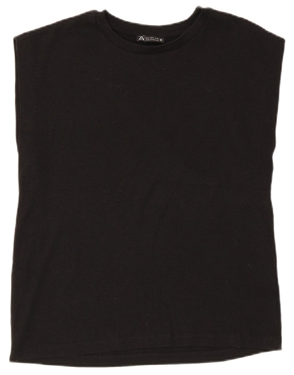 Zara Damen Weste Top UK 10 Small Schwarz Baumwolle