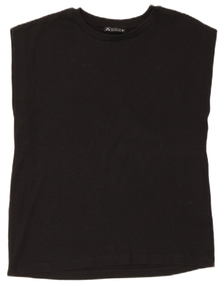 Zara Damen Weste Top UK 10 Small Schwarz Baumwolle