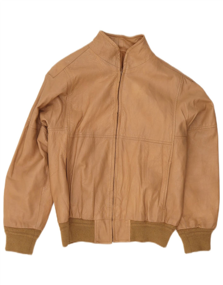 Vintage Damen Leder Bomberjacke IT 48 XL Beige