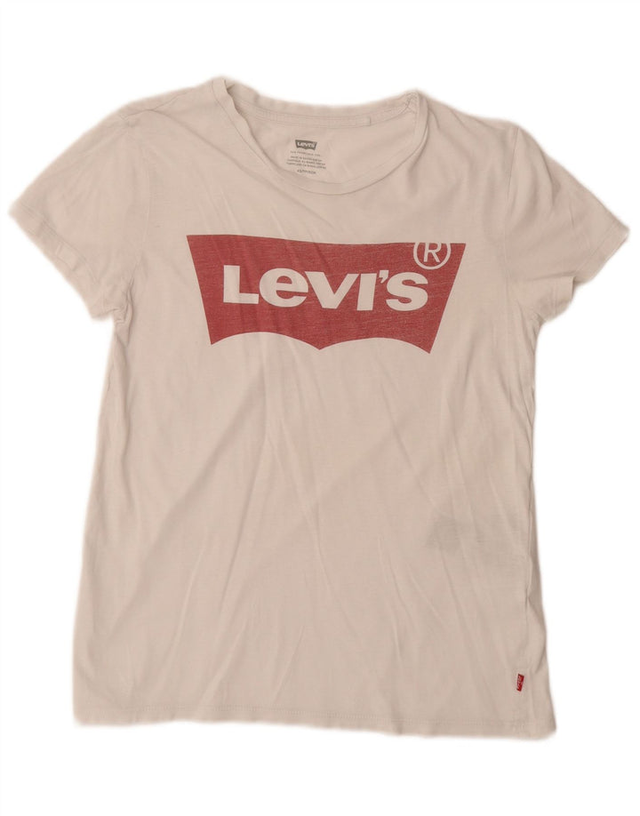 LEVI'S Damen Grafik-T-Shirt-Oberteil UK 6 XS Weiße Baumwolle