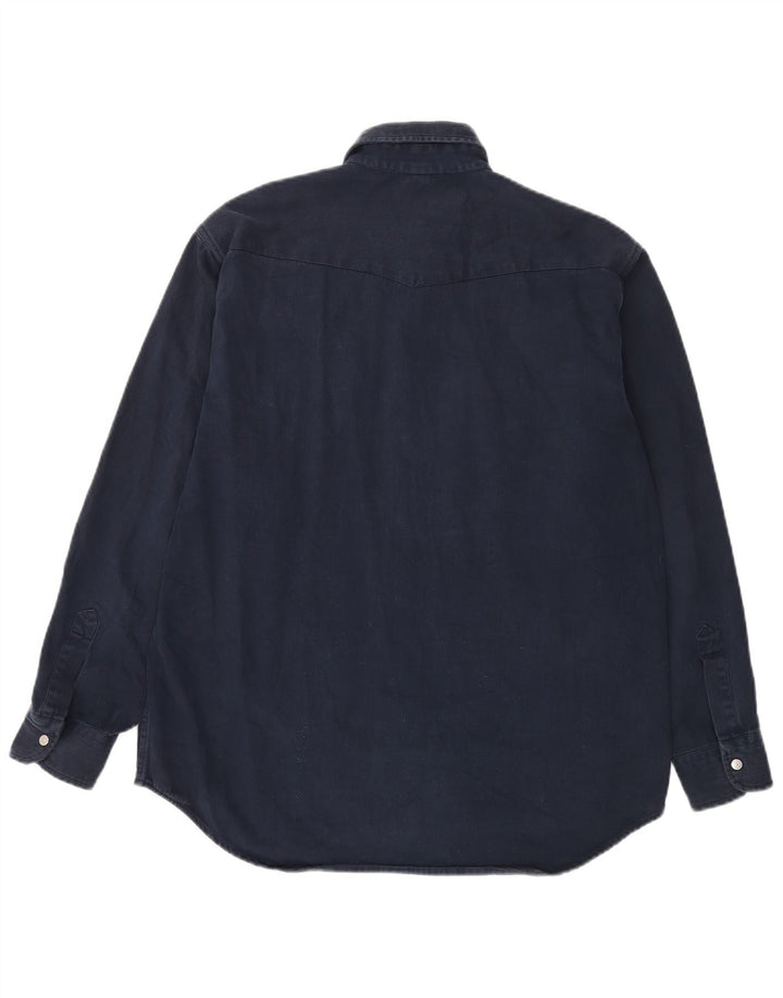 Carrera Herrenhemd, Größe 39/40, mittelmarineblaue Baumwolle