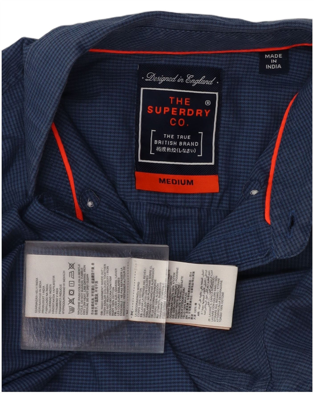 SUPERDRY Herrenhemd aus mittelblauer Hahnentritt-Baumwolle