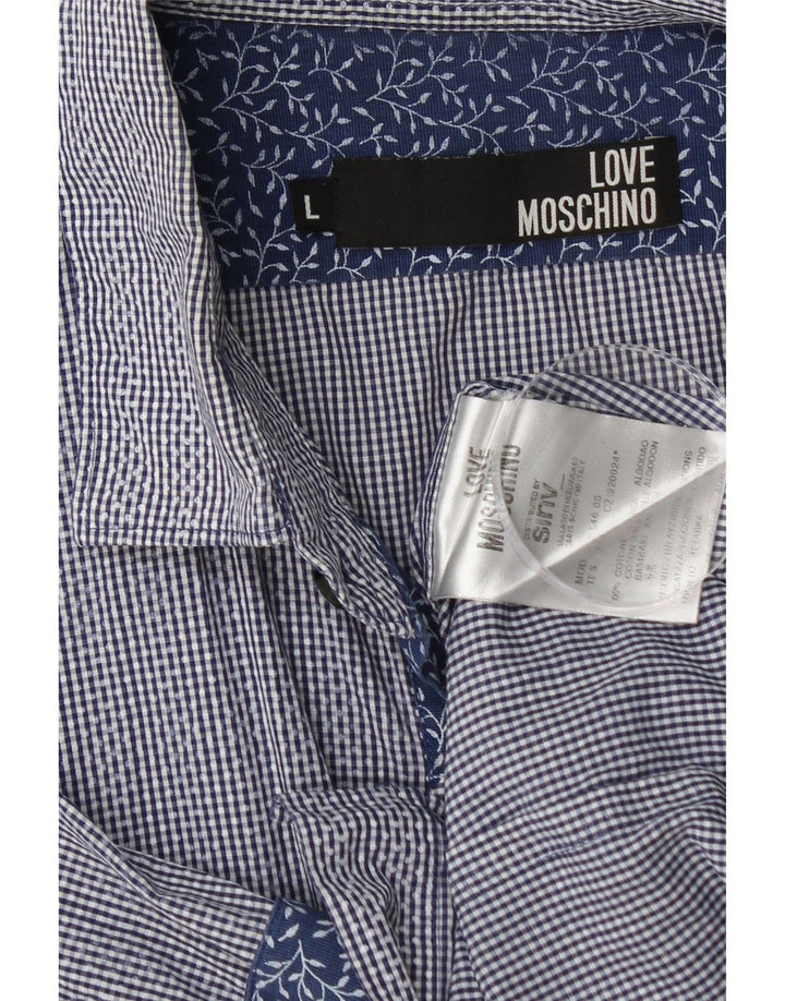 Moschino Herren-Kurzarmhemd, große blaue Gingham-Baumwolle