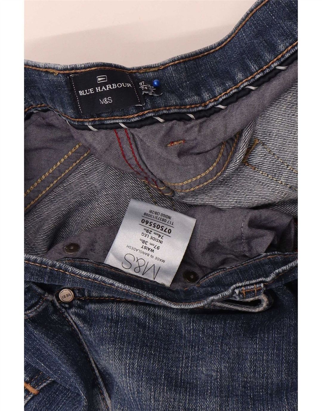 Marks & Spencer Herren Blue Harbor Straight Jeans W38 L29 Blaue Baumwolle