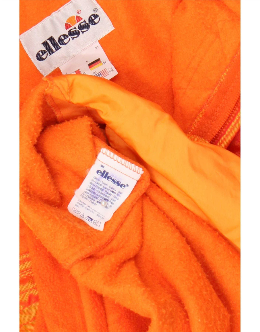 Ellesse Herren-Fleecepullover mit Reißverschluss, IT 54 XL, orangefarbenes Farbblock-Polyester