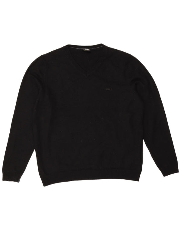 Hugo Boss Jungen-Pullover mit V-Ausschnitt, 15–16 Jahre, XL, schwarze Schurwolle