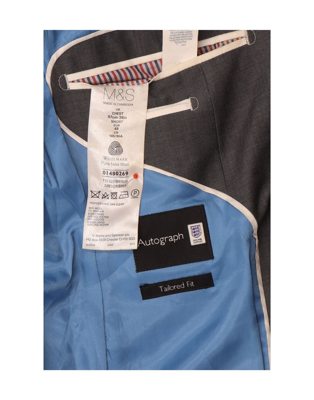 Marks & Spencer Herren-Blazer mit 2 Knöpfen, UK 38, mittelgraue Wolle