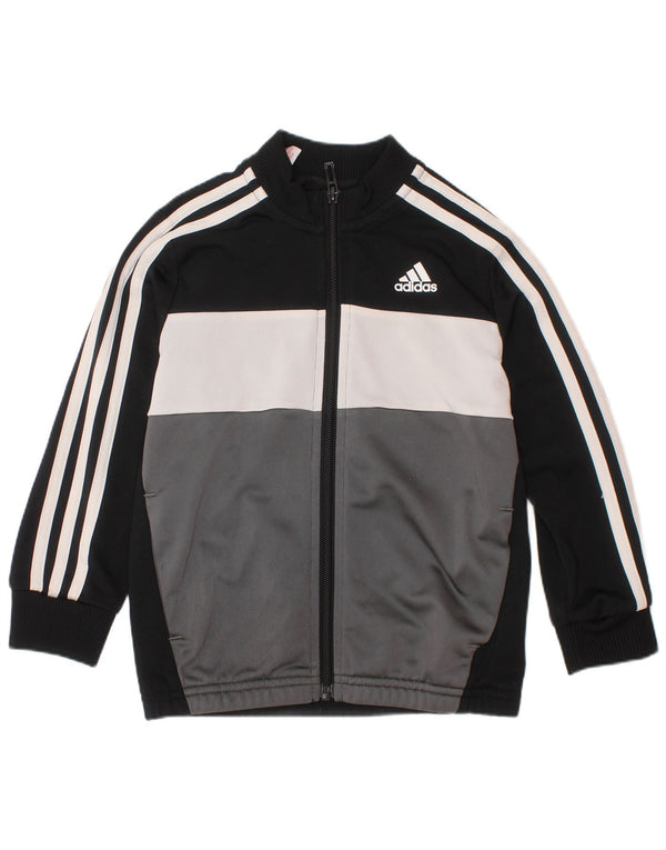 ADIDAS Jungen-Trainingsanzug-Top-Jacke, 4–5 Jahre, schwarzes Farbblock-Polyester