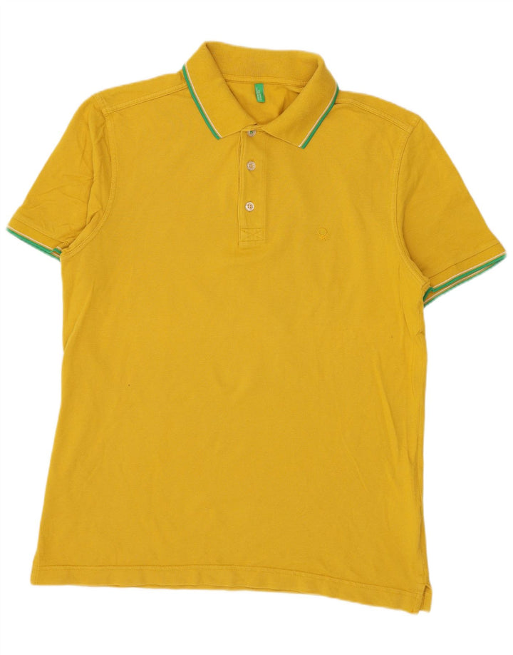 BENETTON Herren-Poloshirt, klein, gelbe Baumwolle
