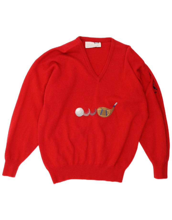 PRINGLE Damen Pullover mit grafischem V-Ausschnitt, Gr. 18, XL, rote Wolle