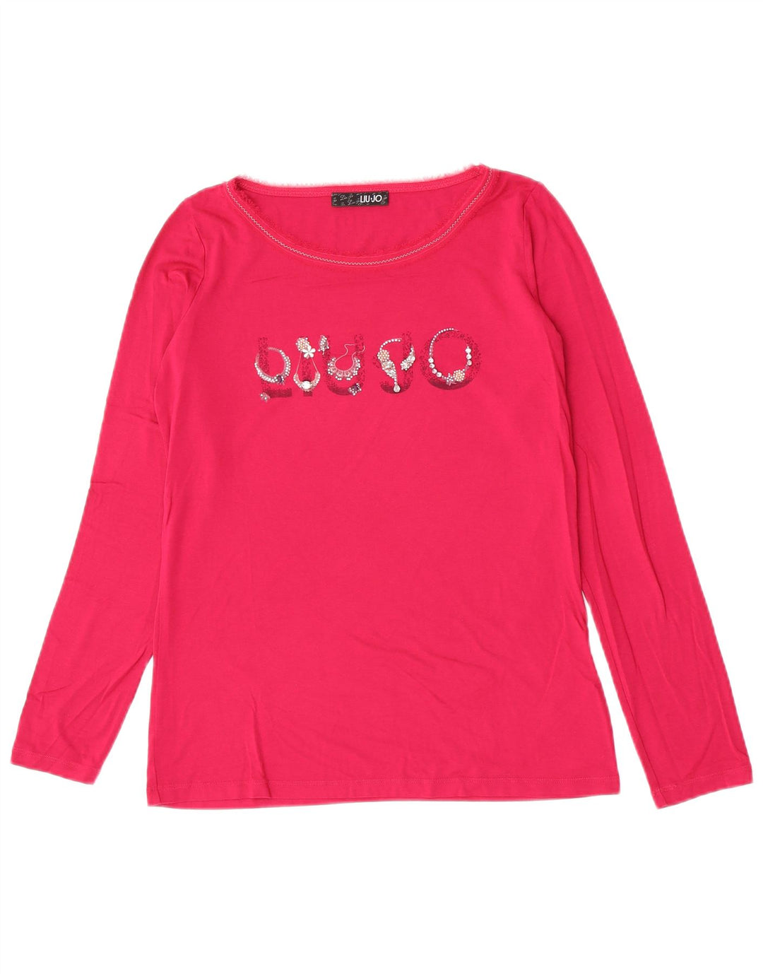 Liu Jo Damen Regular Graphic Top Langarm IT 44 Mittelrosa Viskose