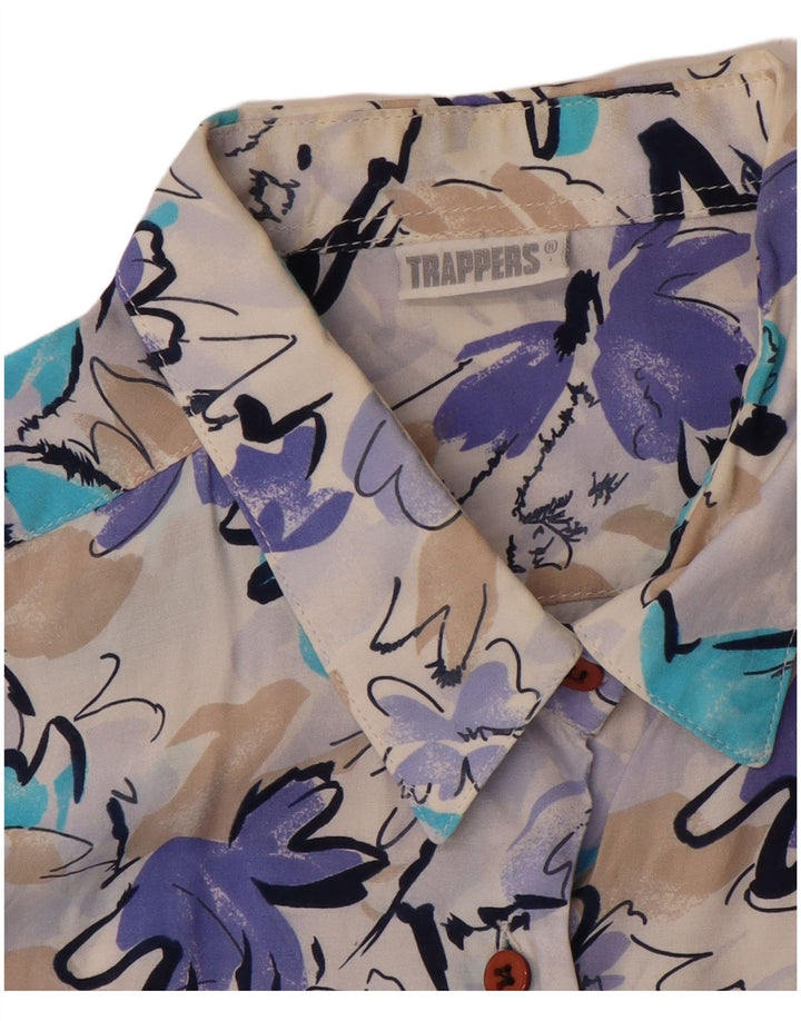 VINTAGE Damen Hemdbluse UK 16 Großes blaues Blumenmuster