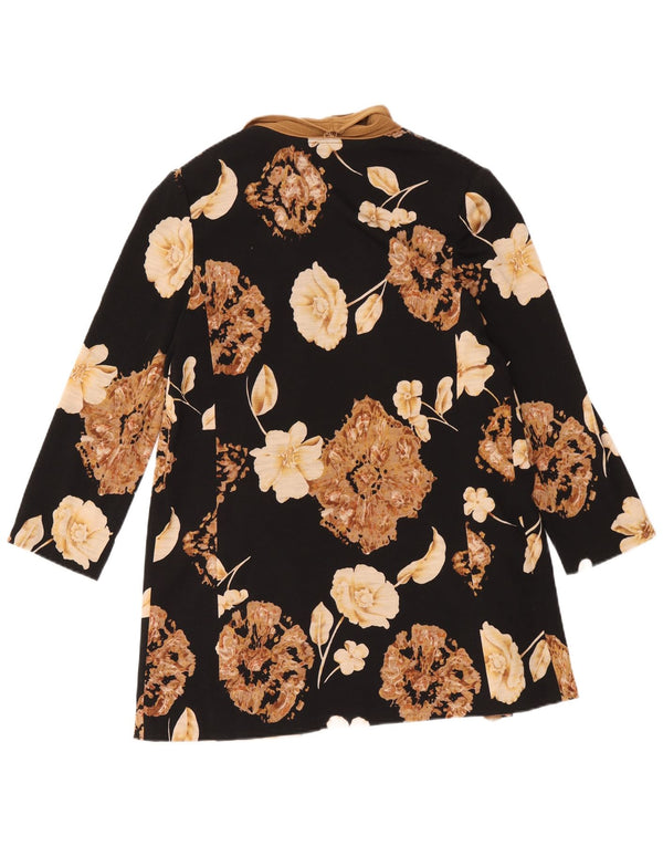 Luisa Spagnoli Damen Longline-Cardigan-Pullover UK 14 Mittelschwarz geblümt