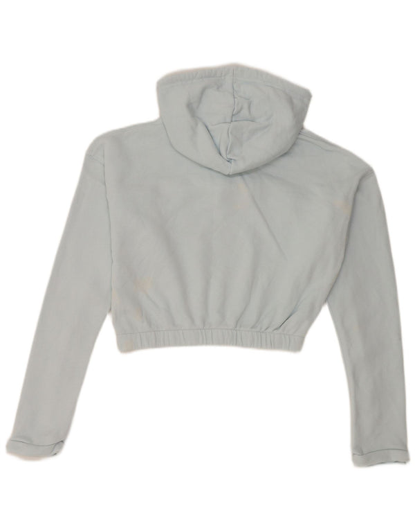 Adidas Damen Crop Graphic Hoodie Pullover UK 8 Small Blaue Baumwolle