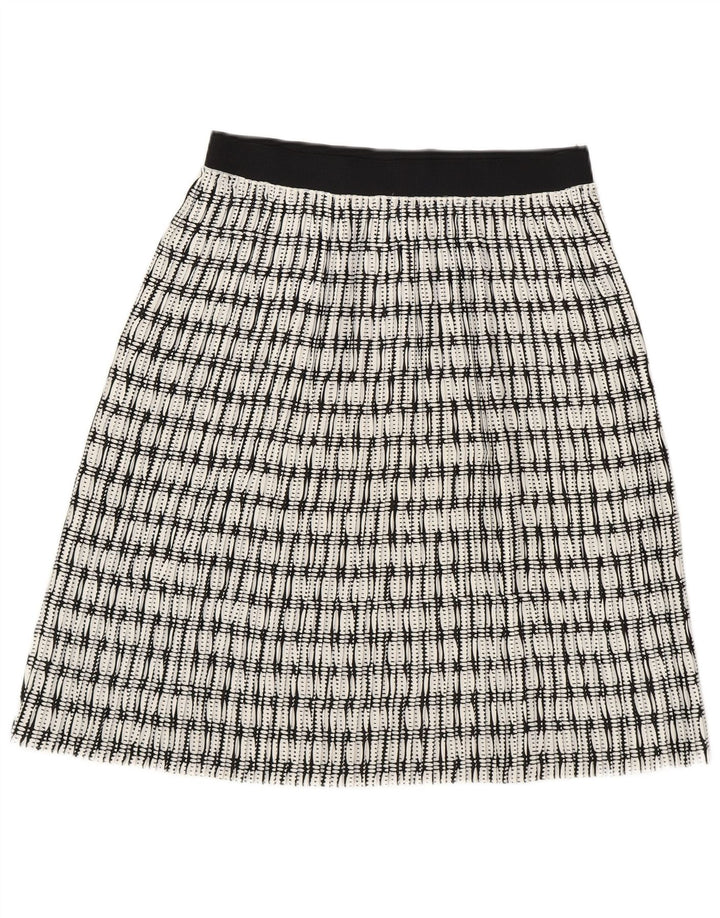 Benetton Damen A-Linien-Rock UK 10 Small W28 Weißes geometrisches Polyester