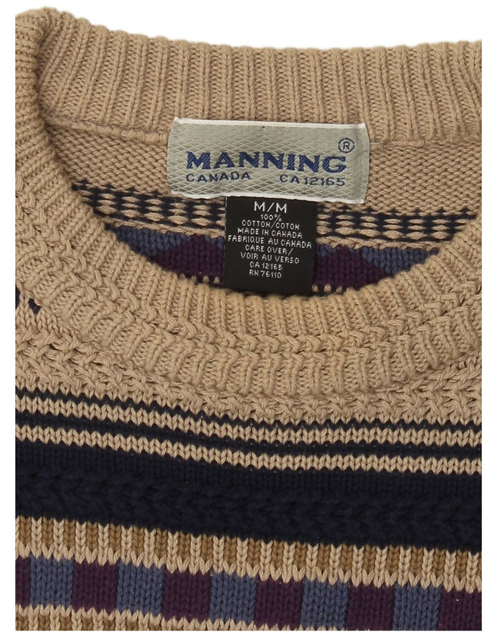 Canada Herren-Pullover mit Rundhalsausschnitt, Mittelbeige, gestreift, Baumwolle