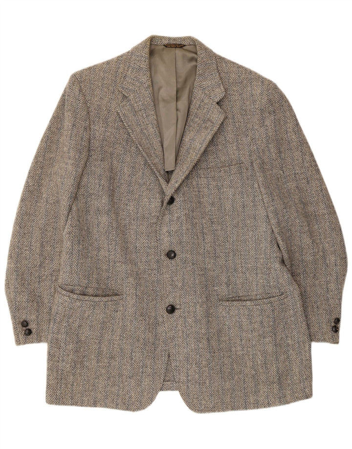 Hunter Haig Herren Harris Tweed Blazer Jacke UK 38 Mittelgraues Fischgrätenmuster