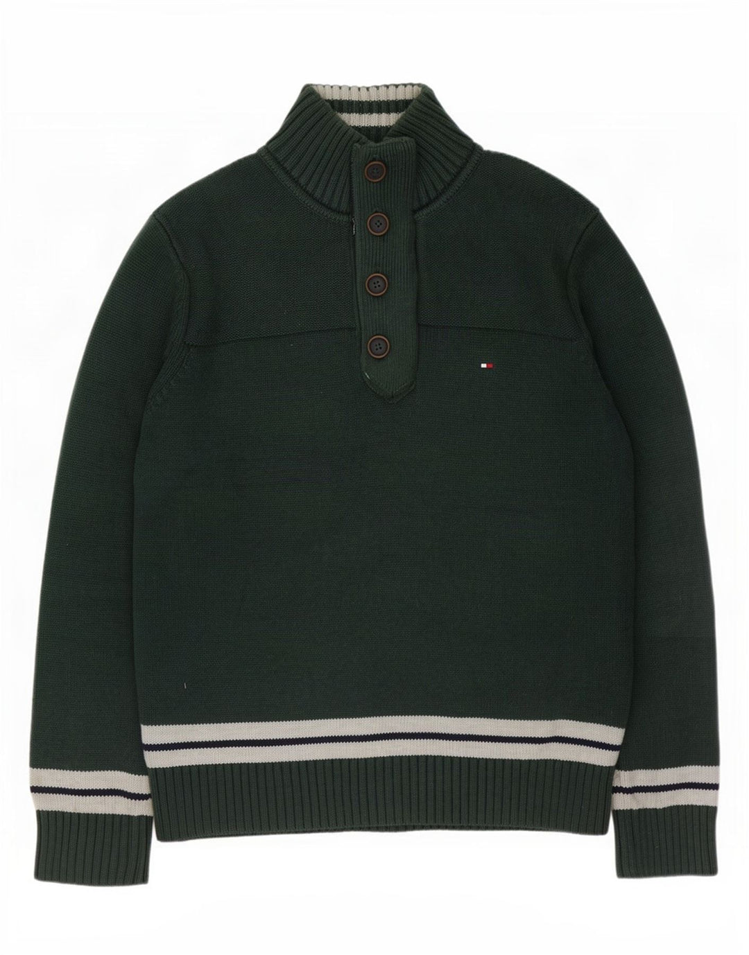 Tommy Hilfiger Herren-Pullover mit Knopfkragen, groß, grün, Farbblock