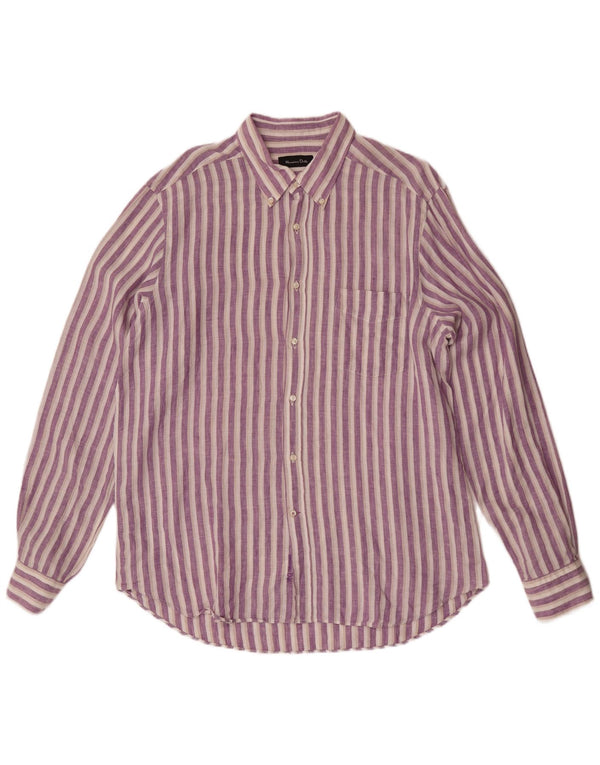 Massimo Dutti Herrenhemd XL Lila gestreift aus Leinen