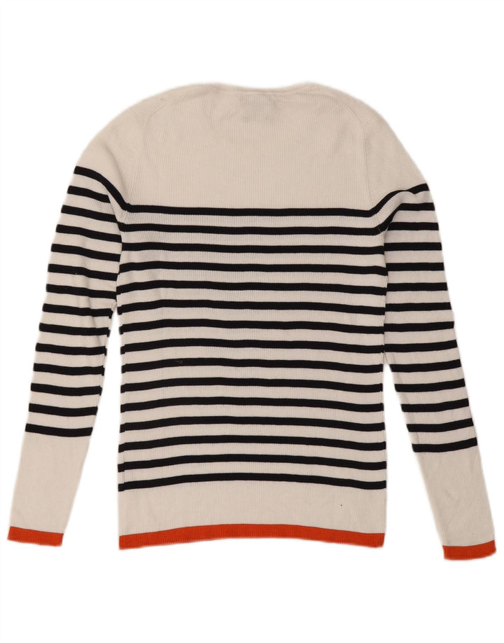Massimo Dutti Damen-Pullover mit U-Boot-Ausschnitt, UK 12, mittelweiß gestreift