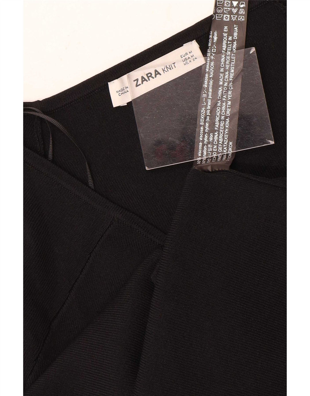 Zara Damen Top Langarm UK 12 Medium Schwarz Viskose