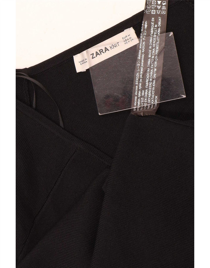 Zara Damen Top Langarm UK 12 Medium Schwarz Viskose