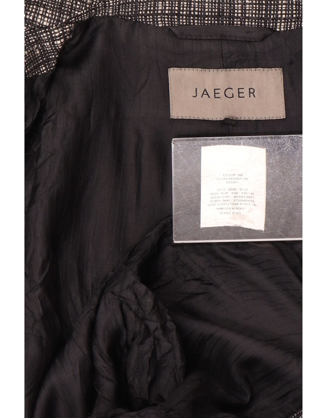 Jaeger Damen-Blazer mit 2 Knöpfen, UK 12, mittelgrau karierte Wolle