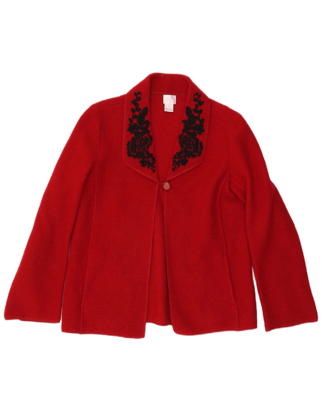 VINTAGE Damen 1-Knopf-Blazerjacke UK 14 Mittelrote geblümte Wolle