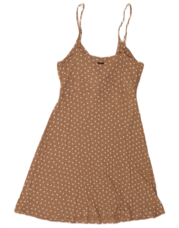 Billabong Damen ärmelloses Sommerkleid UK 12 Medium Beige Polka Dot