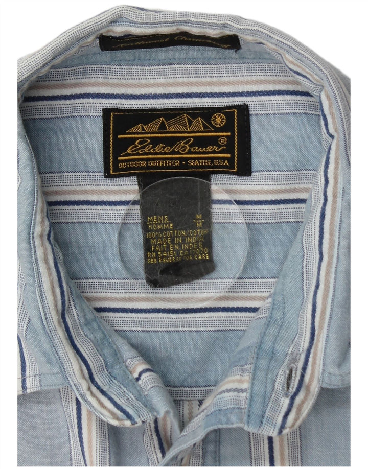 Eddie Bauer Herren-Kurzarmhemd aus mittelblau gestreifter Baumwolle