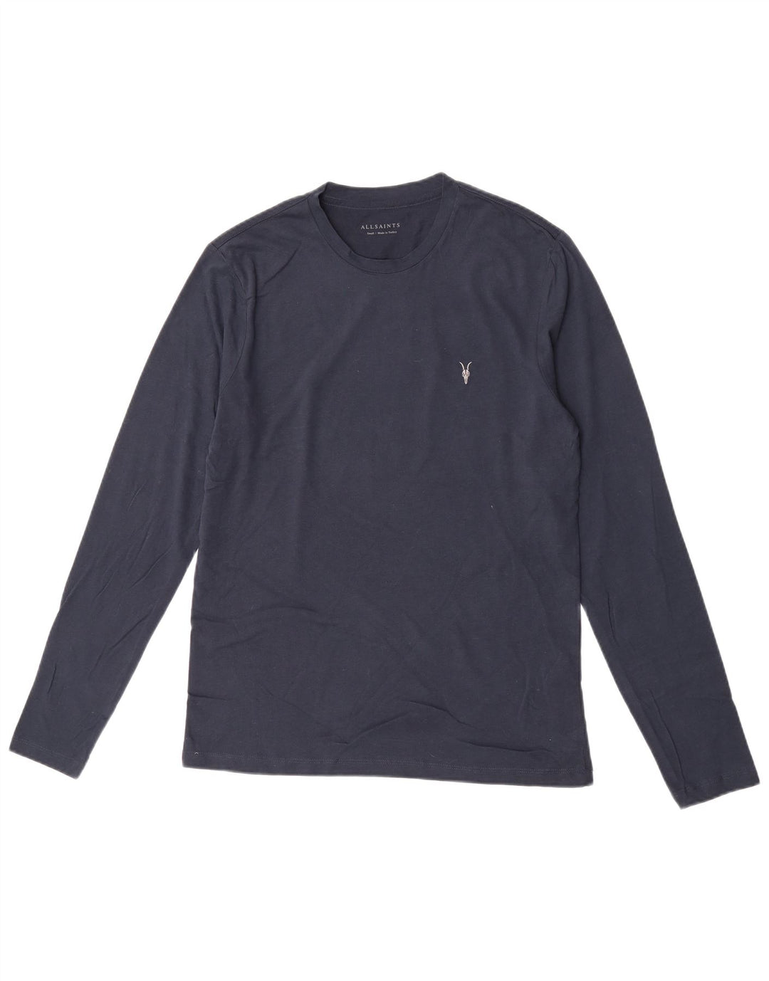 All Saints Herren-Top, langärmelig, klein, marineblau, Baumwolle