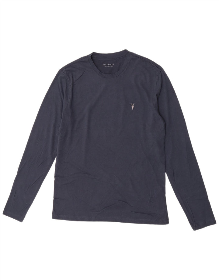 All Saints Herren-Top, langärmelig, klein, marineblau, Baumwolle