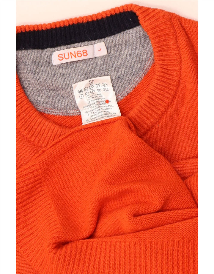 Sun68 Damen-Pullover mit Rundhalsausschnitt, UK 16, große orangefarbene Wolle