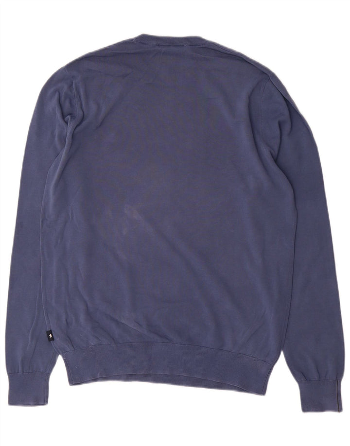 Jaggy Herren-Pullover mit Rundhalsausschnitt, mittelblaue Baumwolle