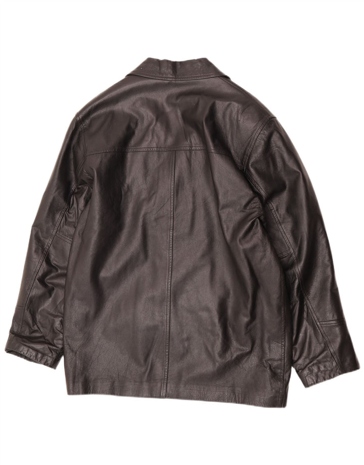 antros Herren-Blazerjacke aus Leder mit 3 Knöpfen, Gr. 40, groß, schwarzes Leder