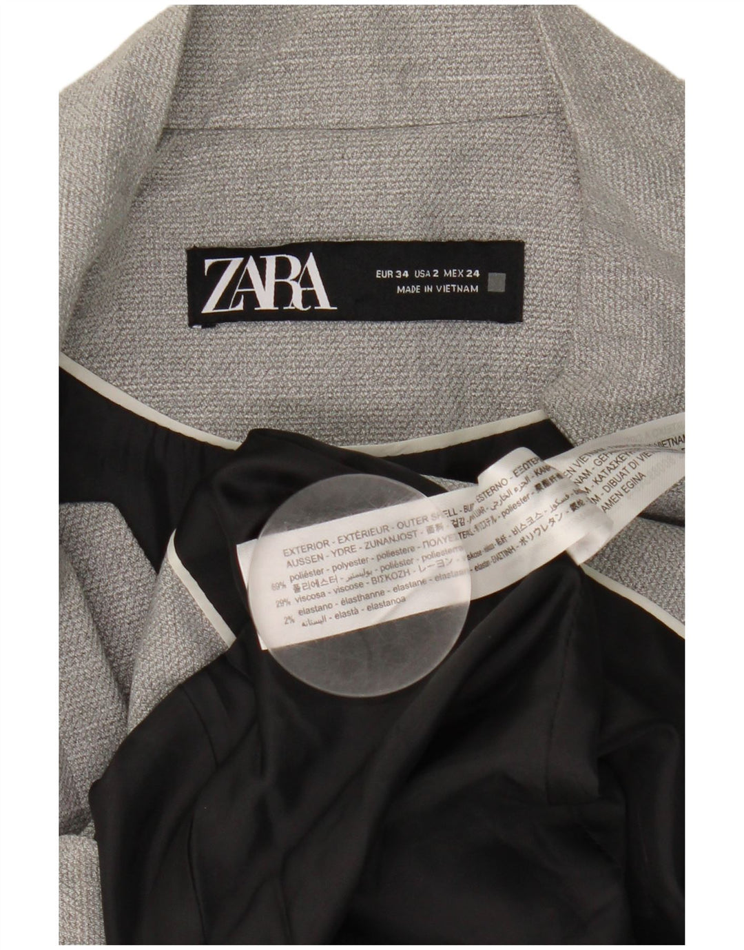 Zara Damen 1-Knopf-Blazerjacke EU 34 2XS Graues Polyester