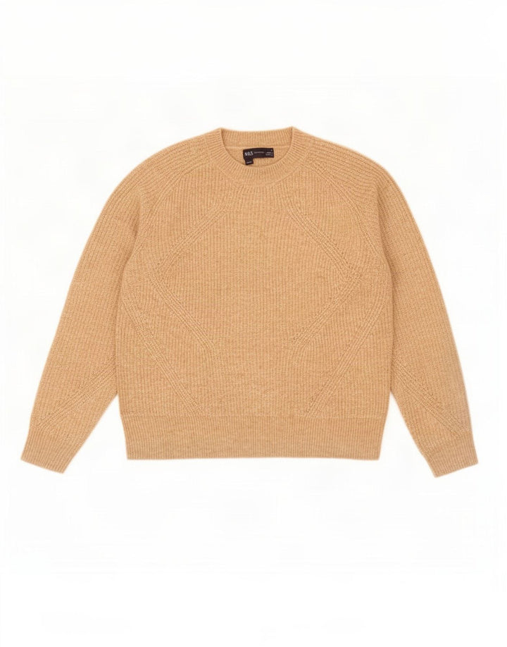 Marks & Spencer Damen-Pullover mit Rundhalsausschnitt, Gr. 14, Mittelbeige