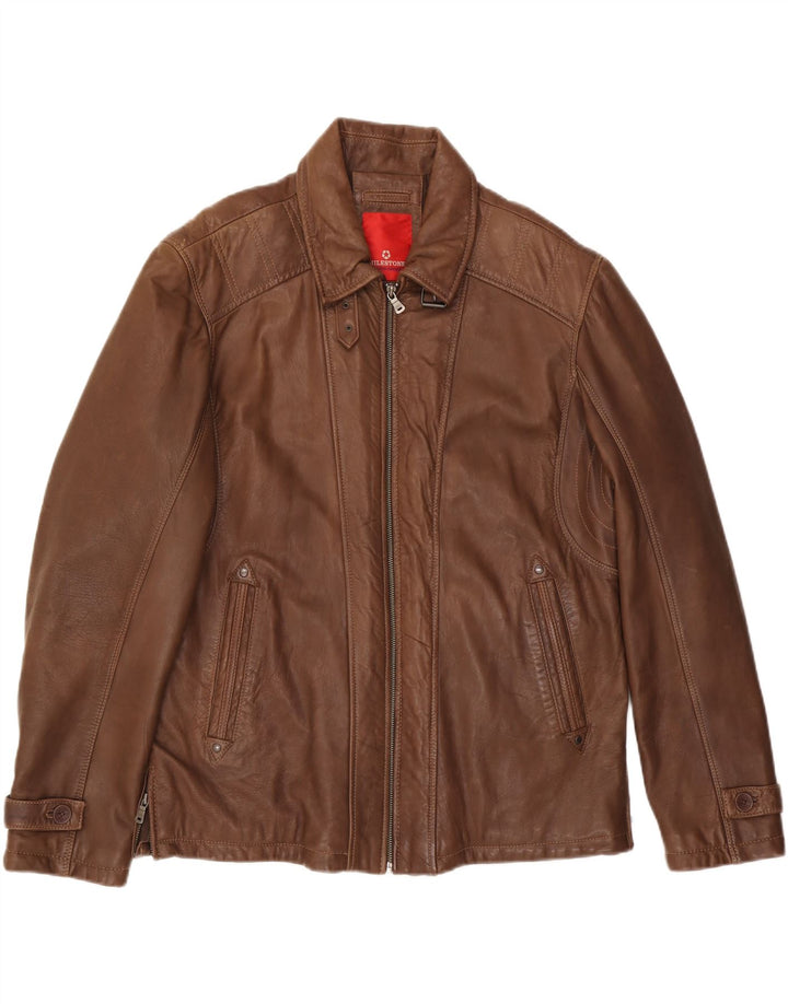 MILESTONE Herren-Lederjacke, Größe 40, großes braunes Leder
