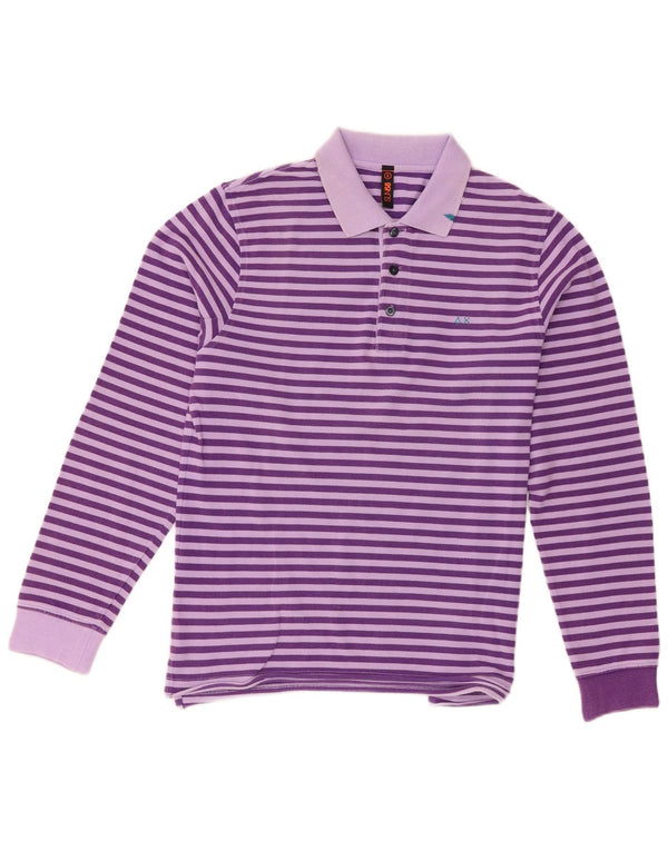 Sun68 Herren-Poloshirt, langärmelig, normale Passform, klein, lila, gestreift, Baumwolle