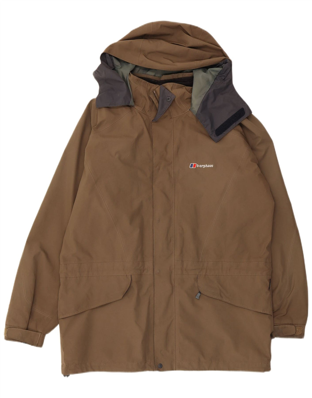 Berghaus Herren-Windbreakerjacke mit Kapuze, UK 40, großes braunes Nylon
