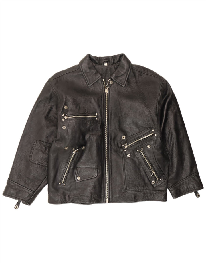Vintage Herren Lederjacke EU 54 2XL Schwarzes Leder