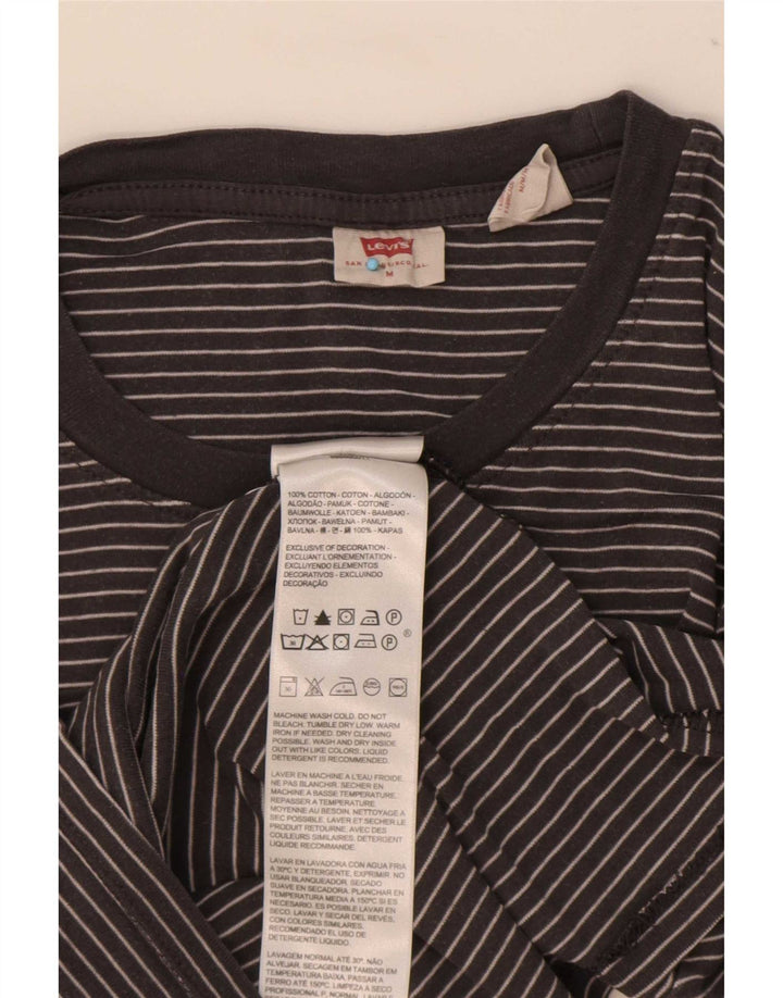 Levi's Damen Top Langarm UK 12 Mittelschwarz gestreift Baumwolle