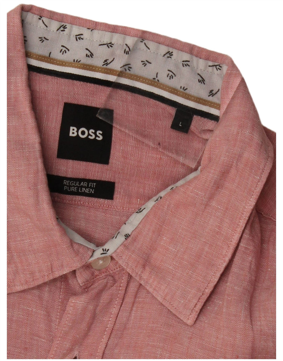 HUGO BOSS Herren-Hemd mit normaler Passform, großes rosa geflecktes Leinen