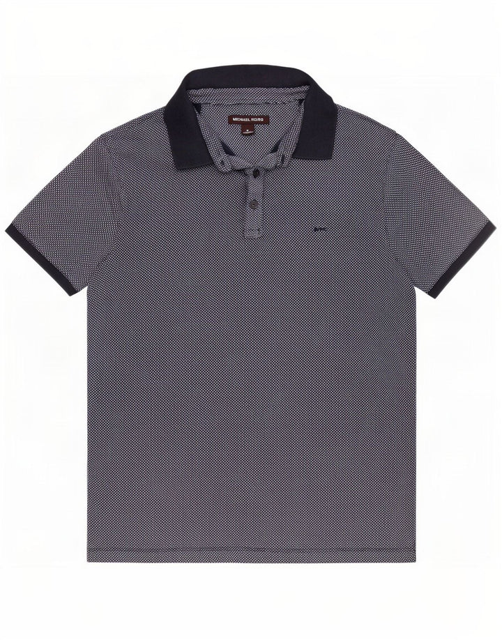 Michael Kors Herren-Poloshirt aus mittelblauer Gingham-Baumwolle in Marineblau