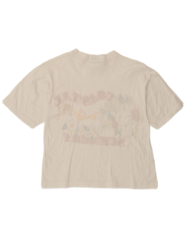 Vintage Damen Grafik T-Shirt Top UK 4 XS Weiße Baumwolle Tropical