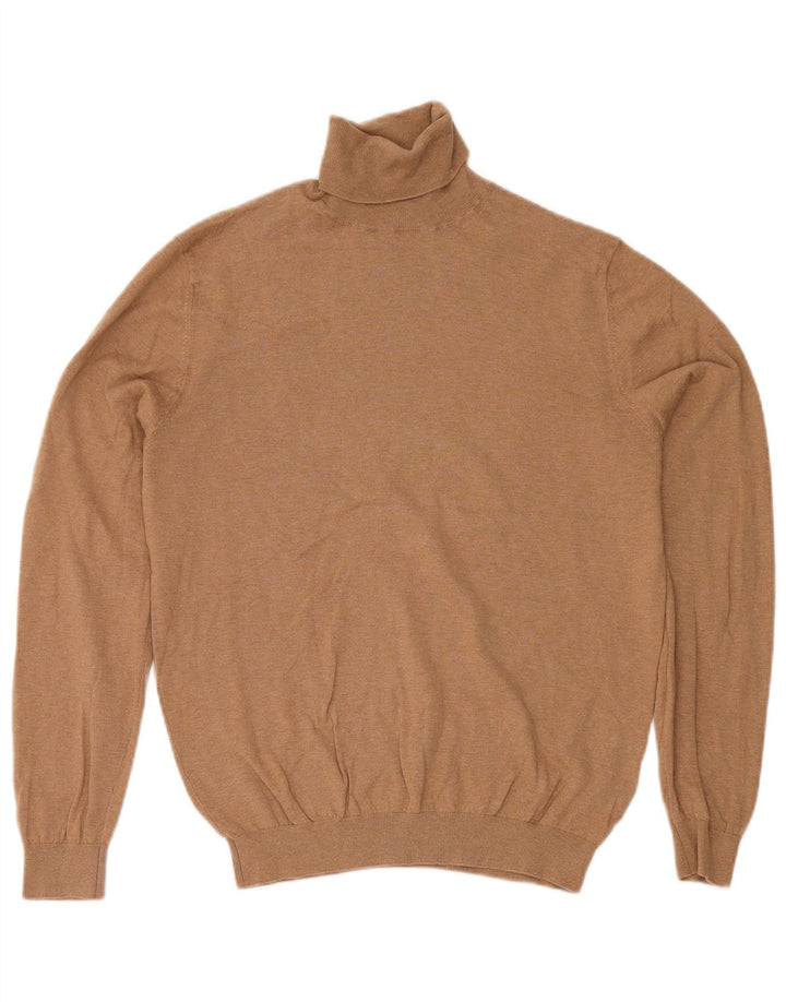 Massimo Dutti Herren-Pullover mit Rollkragen, groß, beige Baumwolle