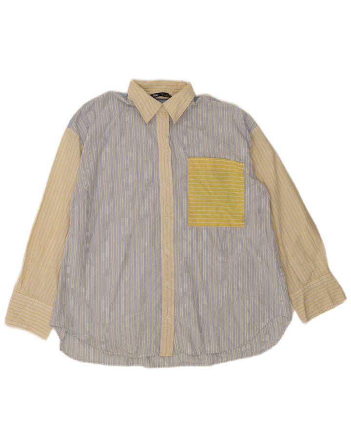 Zara Damen-Oversize-Hemd, UK 10, klein, blau gestreift, Baumwolle