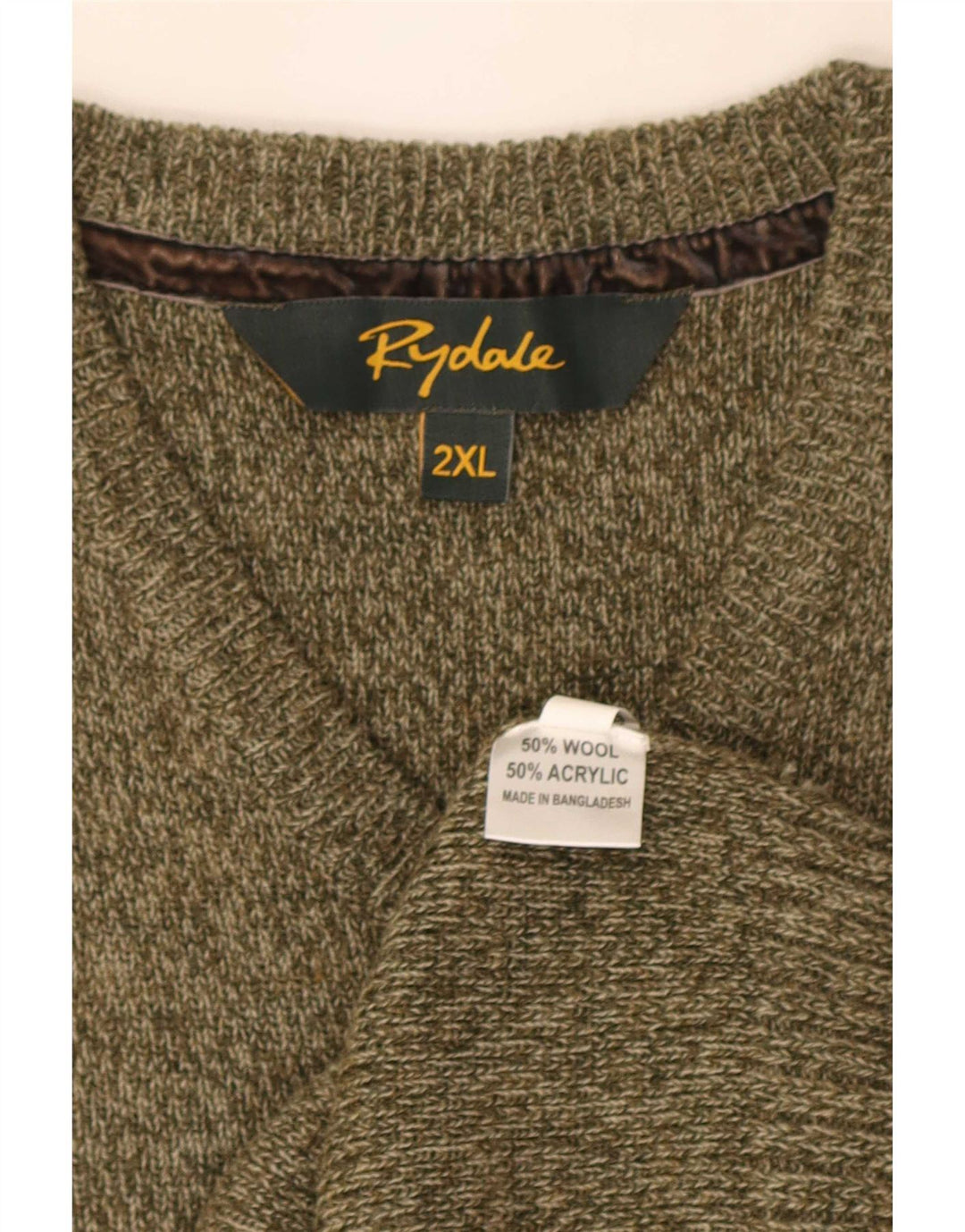 Rydale Herren-Pullover mit V-Ausschnitt, 2XL, Khaki, gefleckte Wolle