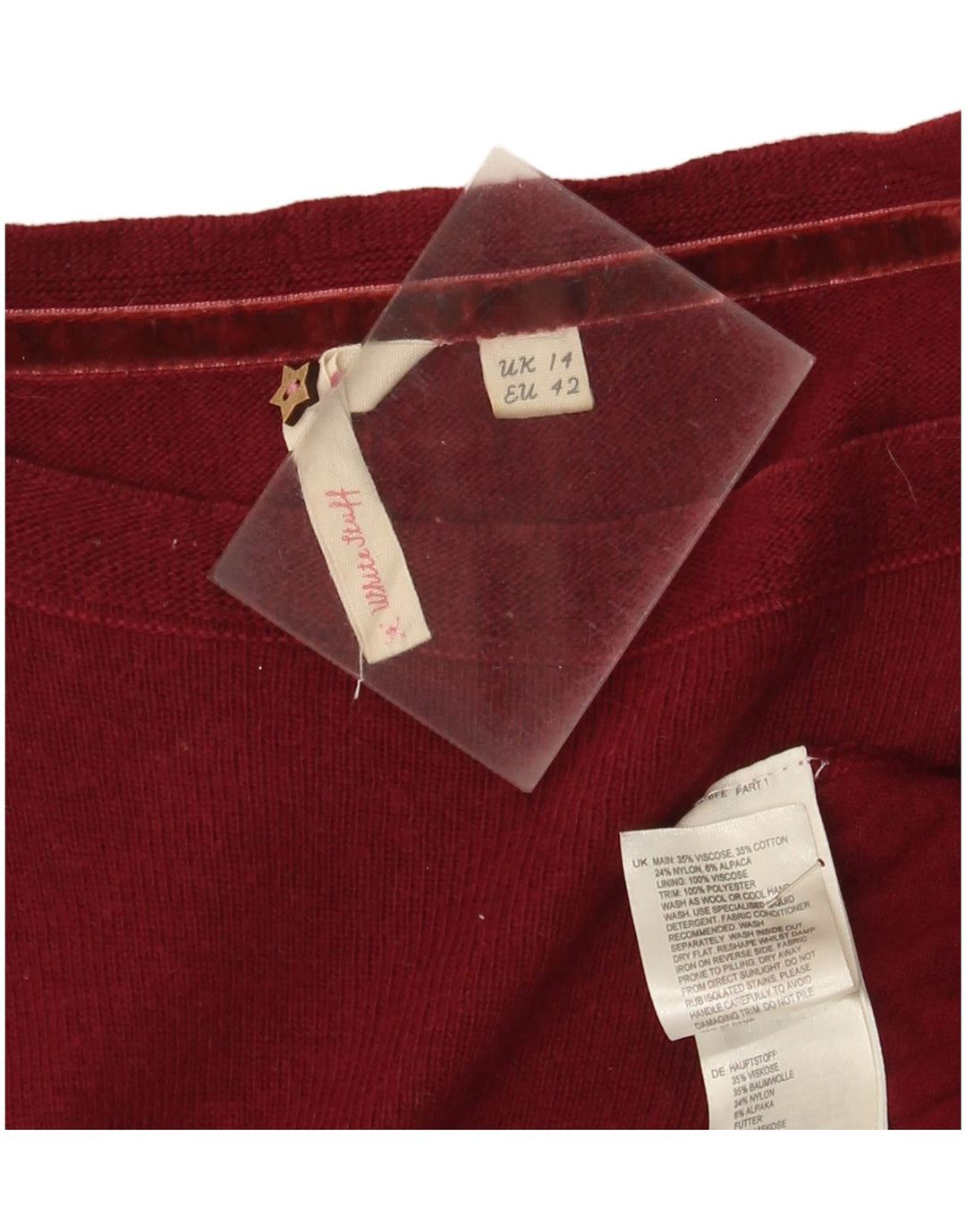 White Stuff Damen-Pulloverkleid, Größe 44, mittleres Burgunderrot, Viskose